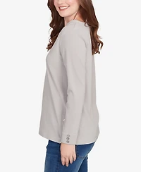 Ruby Rd. Petite Luxe Rib V-Neck Button Accent Knit Top