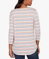 Ruby Rd. Petite Marled Stripe Envelope Neck Rib Knit Top