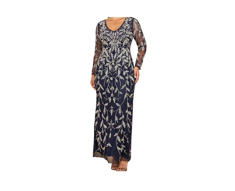 Lara Women's Long Sleeve Contrast Beaded Gown