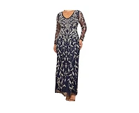 Lara Women's Long Sleeve Contrast Beaded Gown