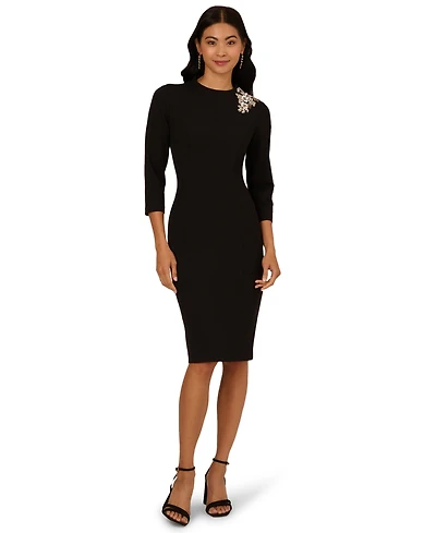 Adrianna Papell Women's 3D Floral Mock Neck Short Dress