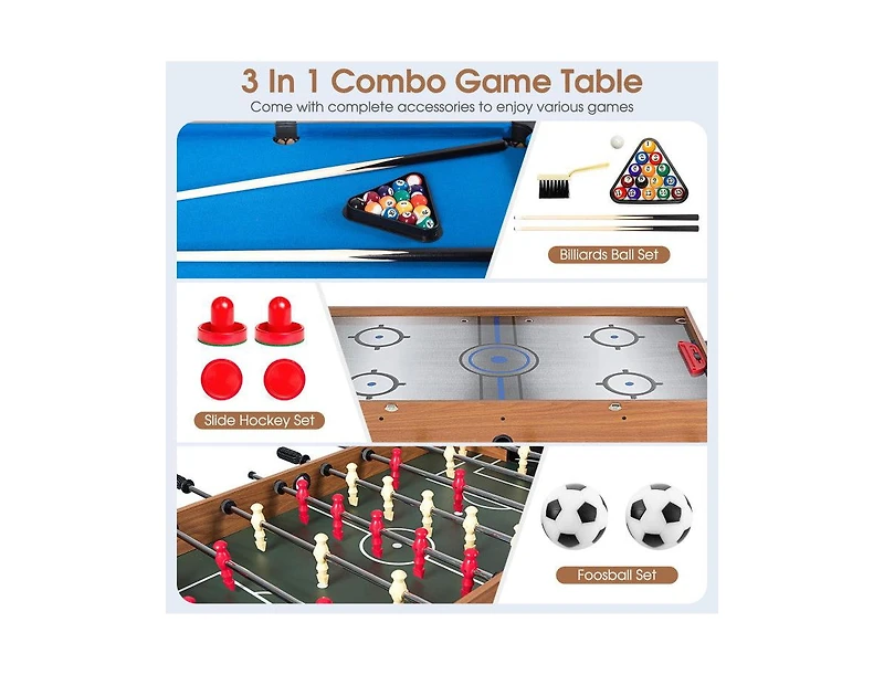 48 Inch 3-In-1 Multi Combo Game Table with Soccer for Game Rooms