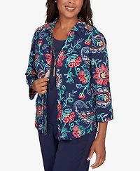 Alfred Dunner Women's Saratoga Springs Paisley Floral Two One Top with Necklace