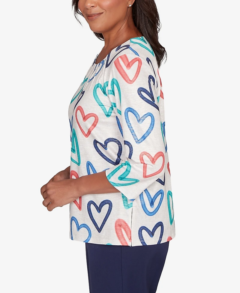 Alfred Dunner Women's Saratoga Springs Tossed Heart Pattern Knit Top