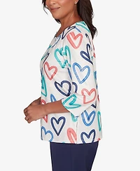 Alfred Dunner Women's Saratoga Springs Tossed Heart Pattern Knit Top
