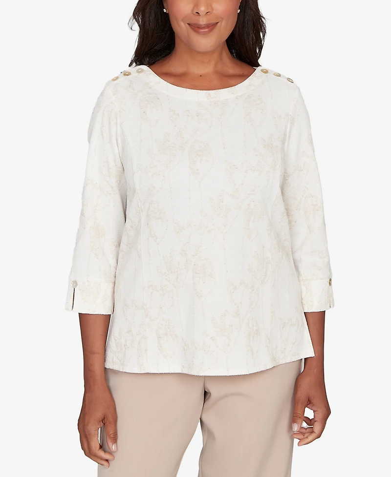 Alfred Dunner Women's Saratoga Springs Raised Texture Floral Design Knit Top
