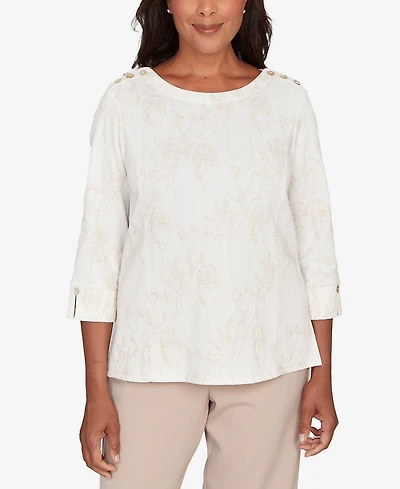 Alfred Dunner Women's Saratoga Springs Raised Texture Floral Design Knit Top