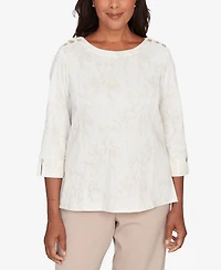 Alfred Dunner Women's Saratoga Springs Raised Texture Floral Design Knit Top