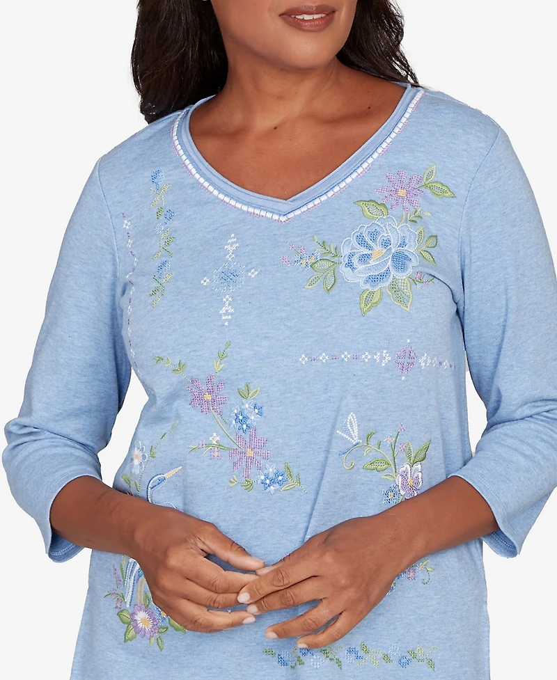 Alfred Dunner Women's Hilton Head Cross Stitched Floral Top
