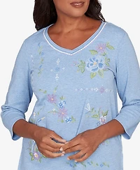 Alfred Dunner Women's Hilton Head Cross Stitched Floral Top
