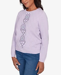 Alfred Dunner Women's Hilton Head Center Embroidery Accent Sweater
