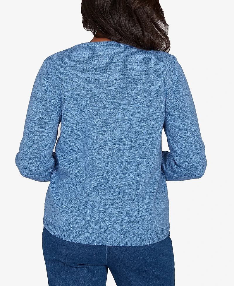 Alfred Dunner Women's Hilton Head Center Embroidery Accent Sweater
