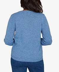 Alfred Dunner Women's Hilton Head Center Embroidery Accent Sweater