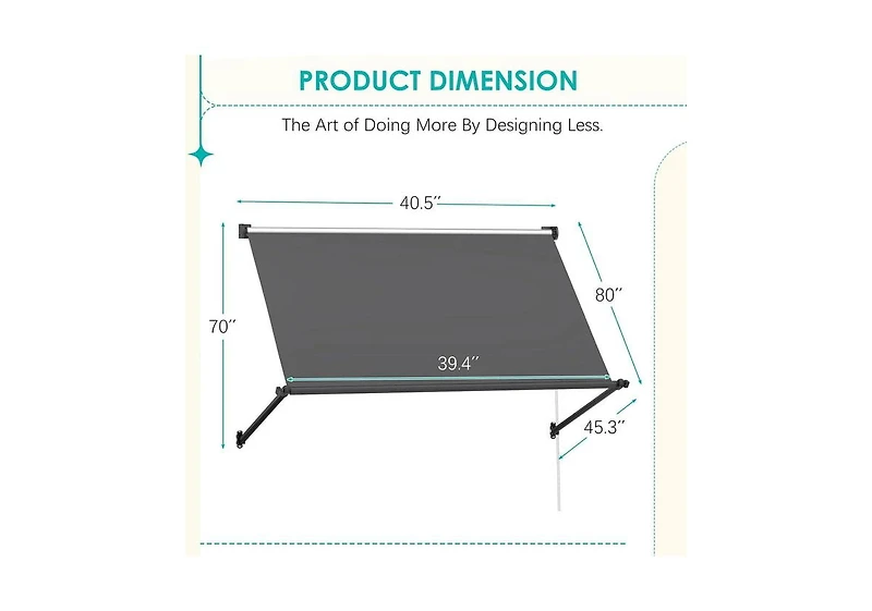 Aecojoy Retractable Awning, 40"x80" Manual Outdoor Awnings for Door Entrance, Sun Shade Canopy