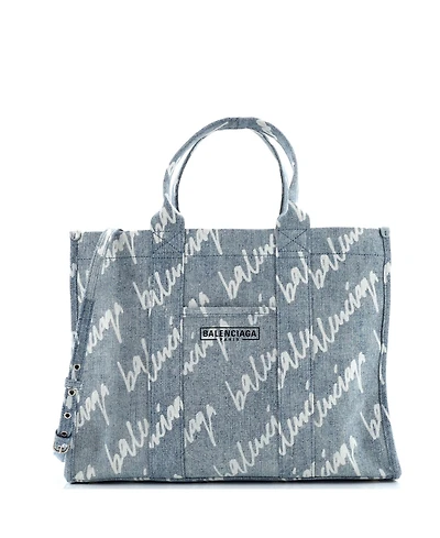Pre-Owned Balenciaga Medium Hardware Tote Logo Printed Denim