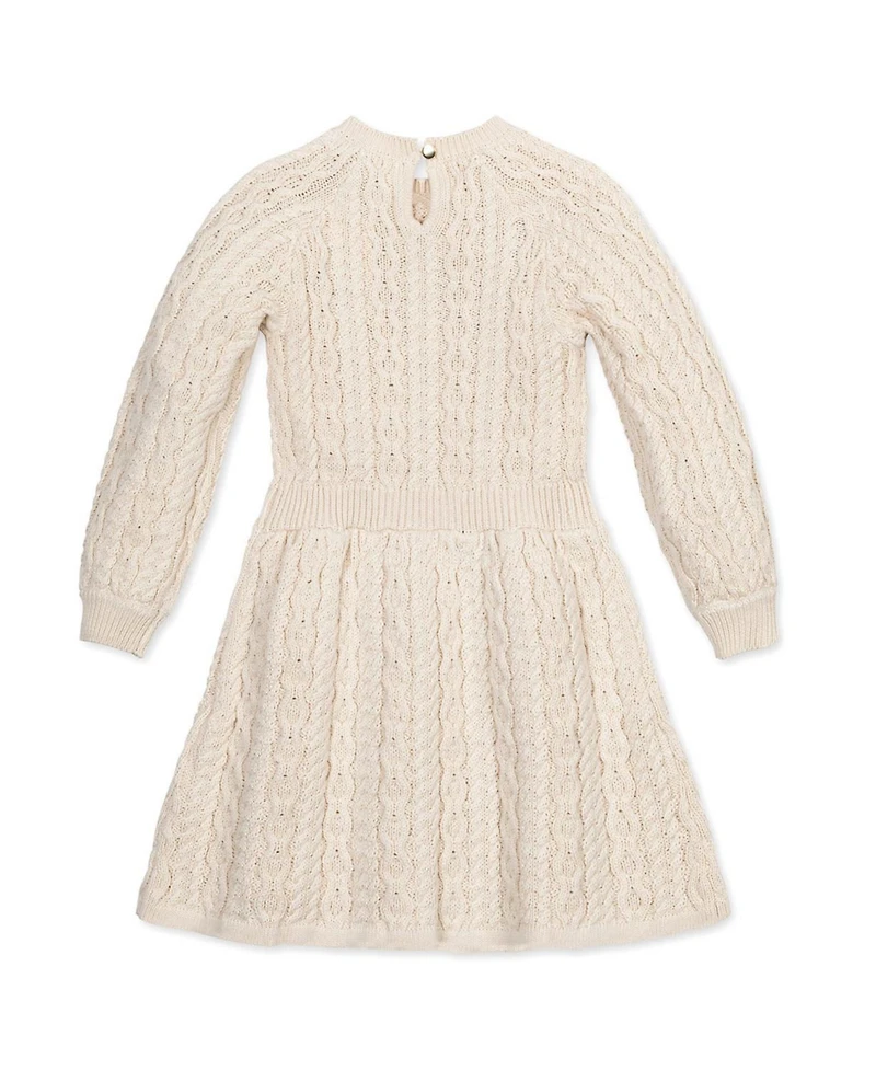 Hope & Henry Little and Big Girls' Organic Rosette Detail Cable Knit Sweater Dress