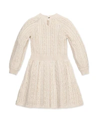 Hope & Henry Little and Big Girls' Organic Rosette Detail Cable Knit Sweater Dress