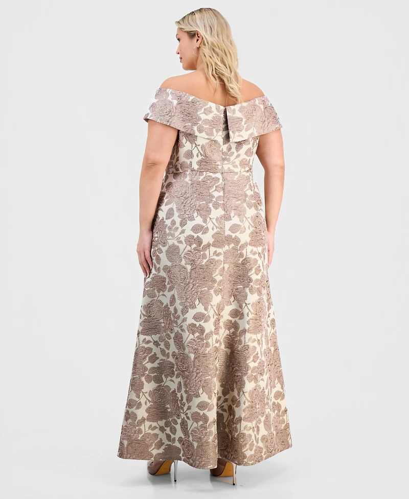 Alex Evenings Plus Jacquard Off-The-Shoulder Gown