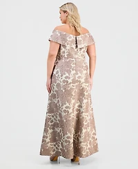 Alex Evenings Plus Jacquard Off-The-Shoulder Gown