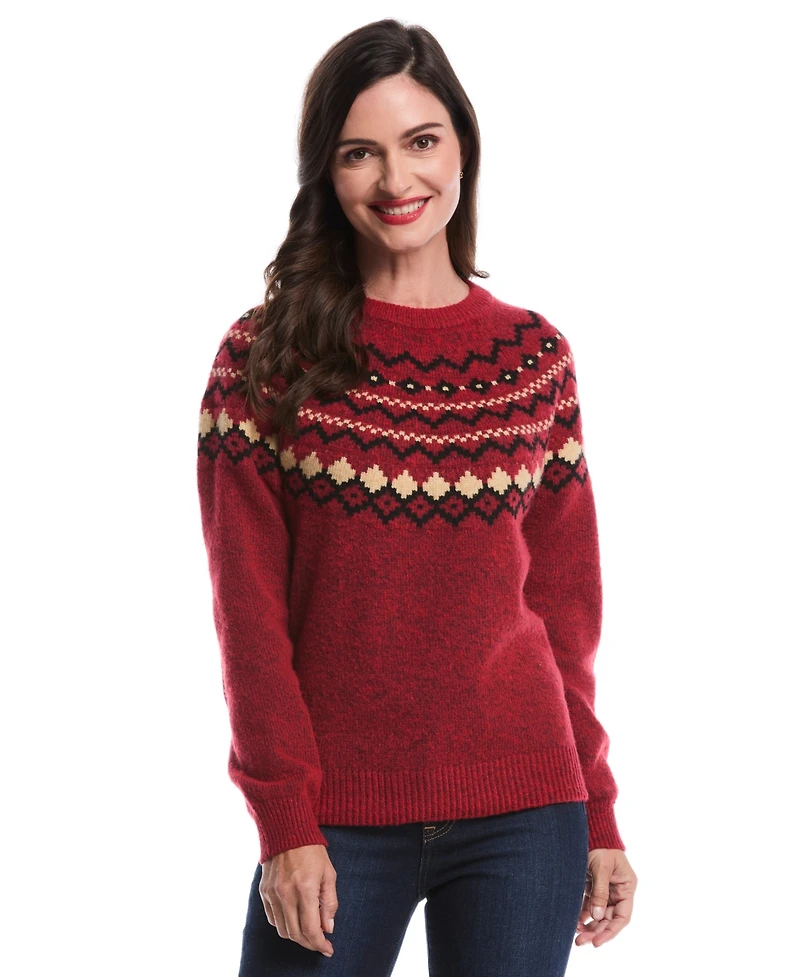 Rafaella Petite Crew Neck Fair Isle Long Sleeve Sweater