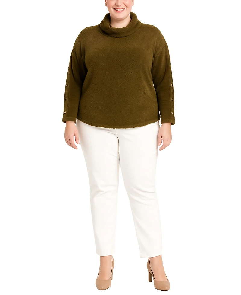 Coin 1804 Plus Cozy Rib Cowl Neck Top