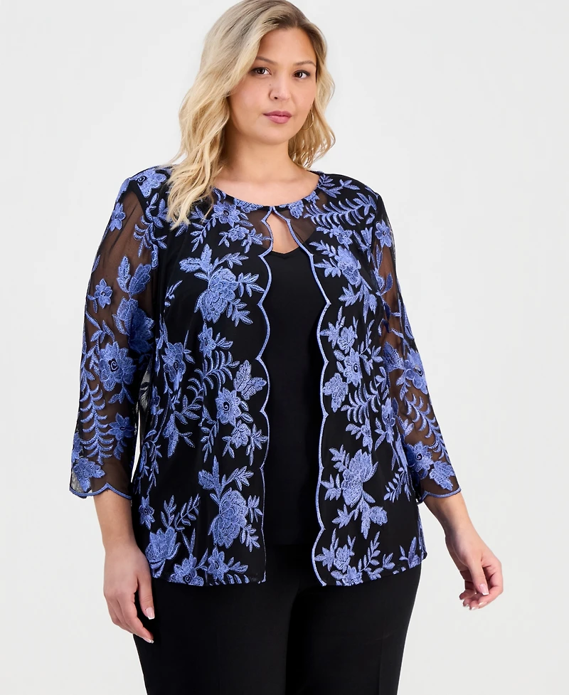Alex Evenings Plus Layered-Look Embroidered Top