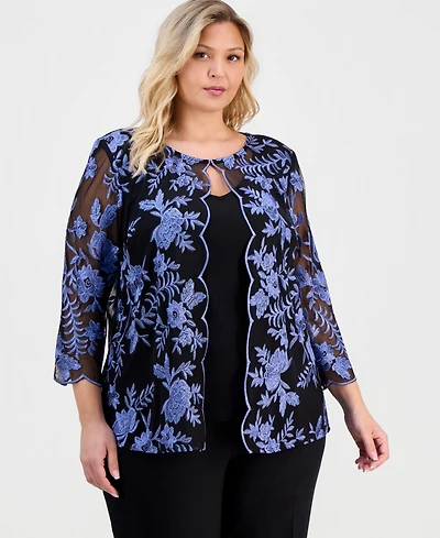 Alex Evenings Plus Layered-Look Embroidered Top