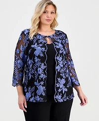 Alex Evenings Plus Layered-Look Embroidered Top