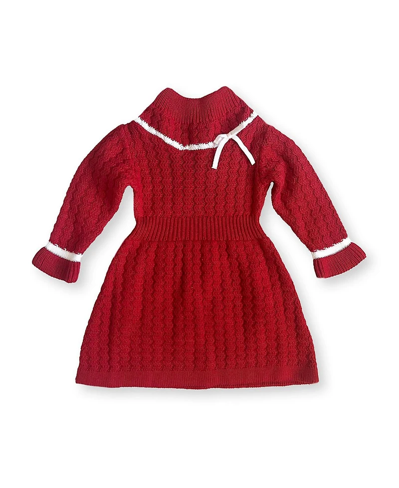 Hope & Henry Baby Girls' Organic Mock Neck Ruffle Cuff Cable Sweater Dress