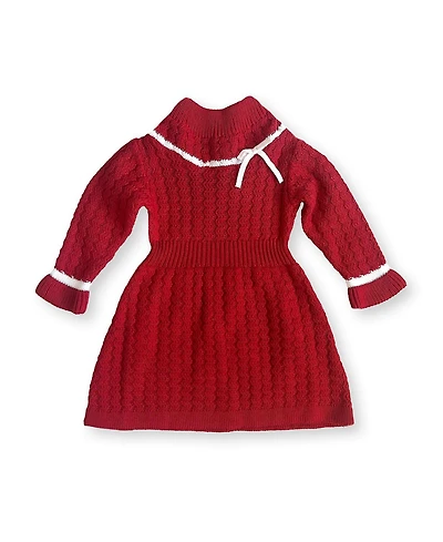 Hope & Henry Baby Girls' Organic Mock Neck Ruffle Cuff Cable Sweater Dress