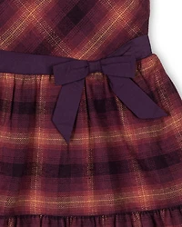 Hope & Henry Big Girls Organic Puff Sleeve Tiered Flannel Dress with Sash