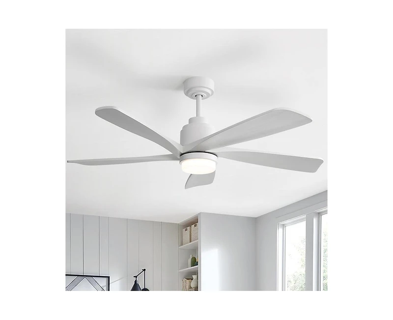 52-inch Modern Stylish White 5-Blade Ceiling Fan with Remote Control and Light Source