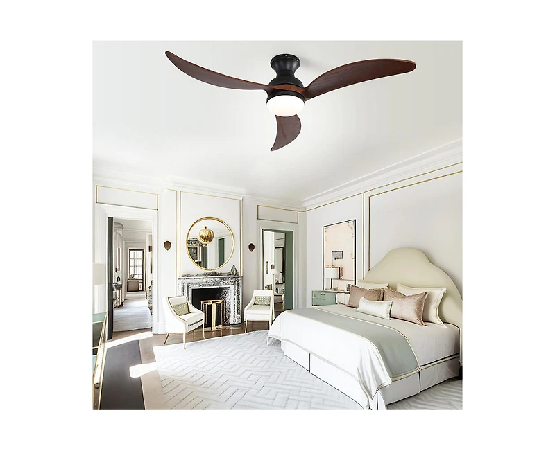 52-inch Modern Classic Black 3-Blade Flush Mount with Intelligent Remote Control and Light