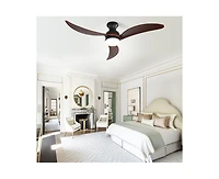 52-inch Modern Classic Black 3-Blade Flush Mount with Intelligent Remote Control and Light