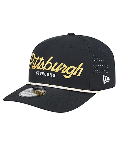 New Era Men's Black Pittsburgh Steelers Script 9SEVENTY Adjustable Hat