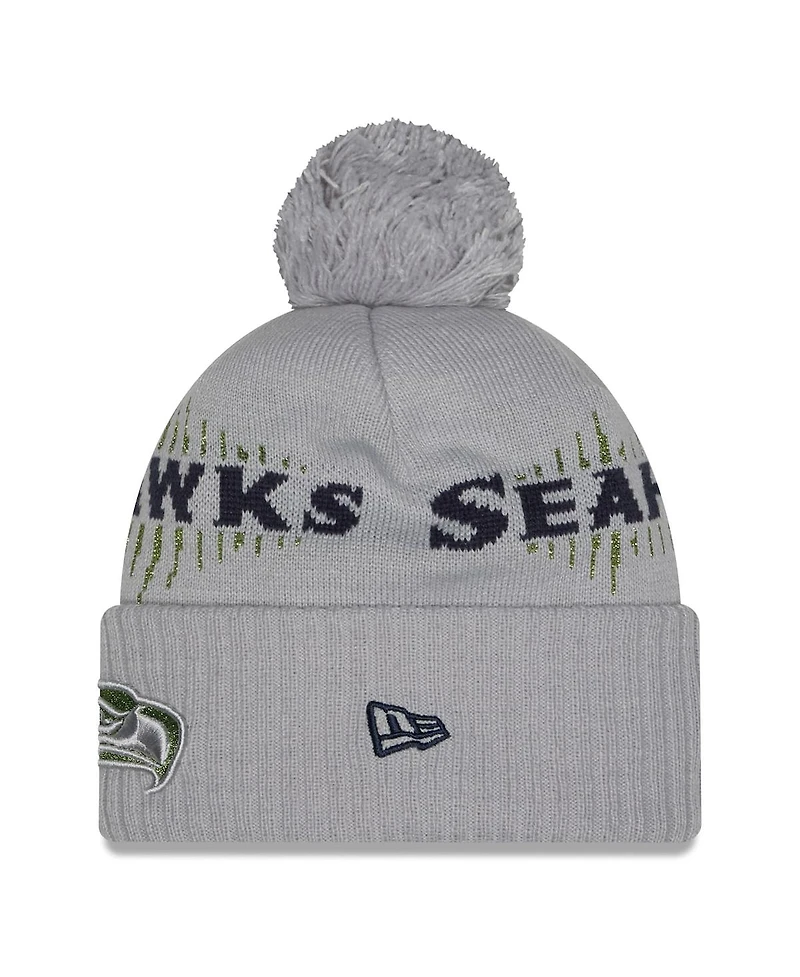 New Era Men's Wolf Gray Seattle Seahawks 2025 Rivalries Collection Sideline Cuffed Pom with Knit Hat