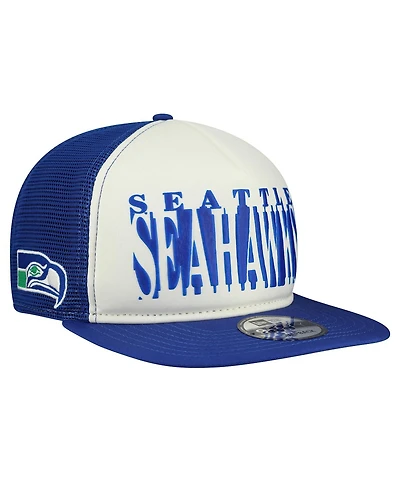 New Era Men's Cream/Royal Seattle Seahawks Throwback Cutout A-Frame 9FIFTY Snapback Hat