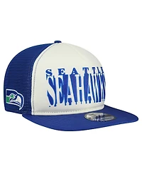New Era Men's Cream/Royal Seattle Seahawks Throwback Cutout A-Frame 9FIFTY Snapback Hat