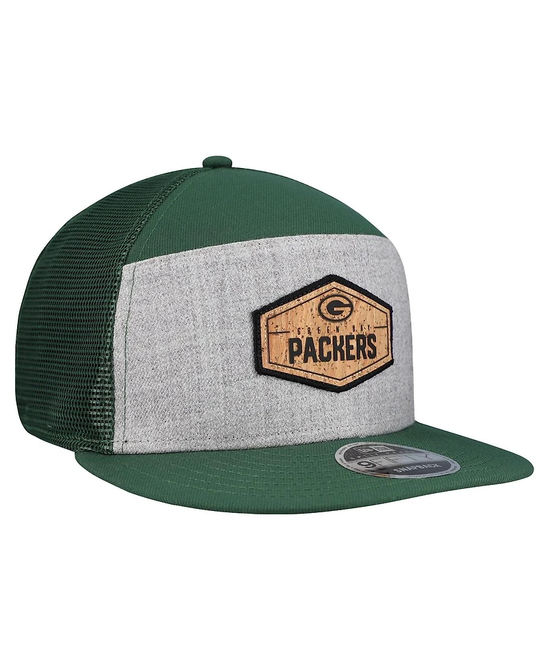 New Era Men's Gray/Green Green Bay Packers Cork Split Panel 9FIFTY Trucker Snapback Hat