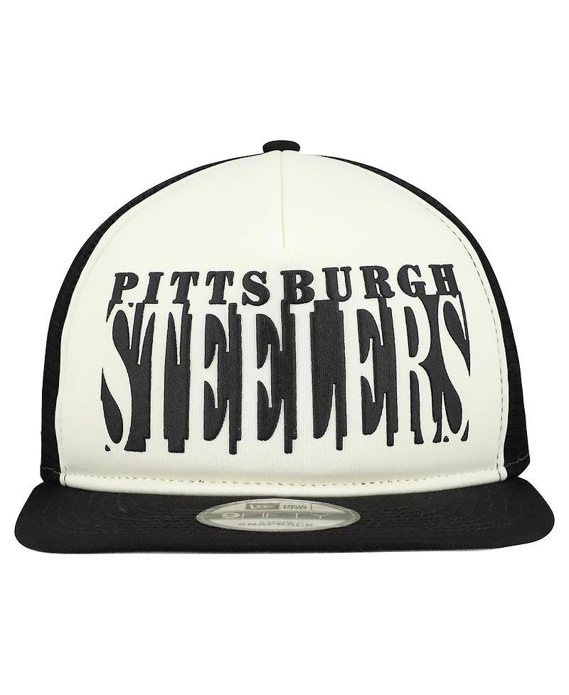 New Era Men's Cream/Black Pittsburgh Steelers Cutout A-Frame 9FIFTY Snapback Hat