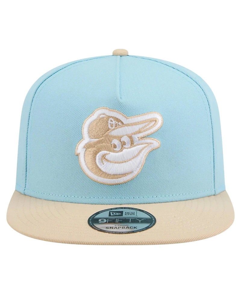 New Era Men's Light Blue/Light Beige Baltimore Orioles Color Pack A-Frame 9FIFTY Snapback Hat