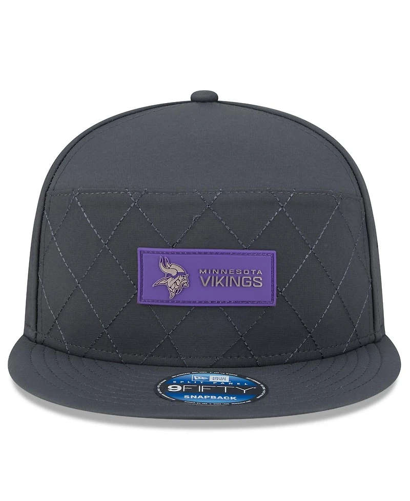 New Era Men's Charcoal Minnesota Vikings 2025 Sideline Cold Weather Split Panel 9FIFTY Snapback Hat