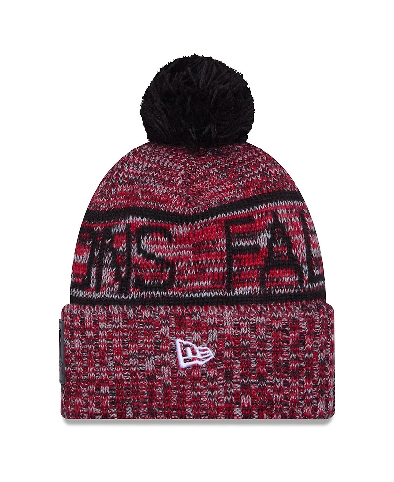 New Era Men's Red Atlanta Falcons 2025 Sideline Cold Weather Cuffed Pom with Knit Hat