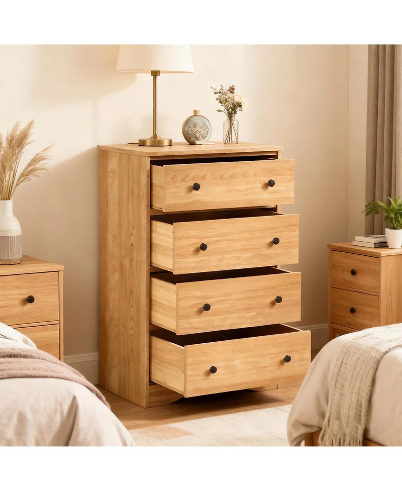 Airsurfer 4 Drawer Chest Brown Finish Modern Wood Dresser Storage Cabinet for Bedroom Living Room or Entryway