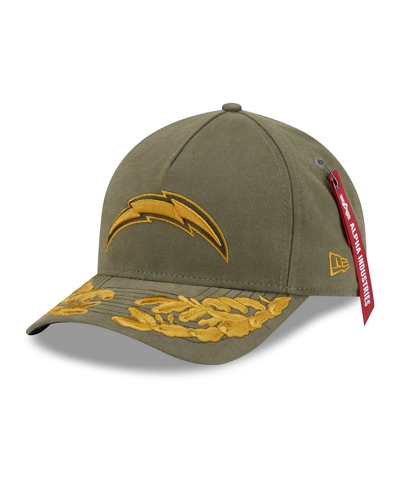 New Era x Alpha Men's Industries Olive Los Angeles Chargers A-Frame 9FORTY Adjustable Hat