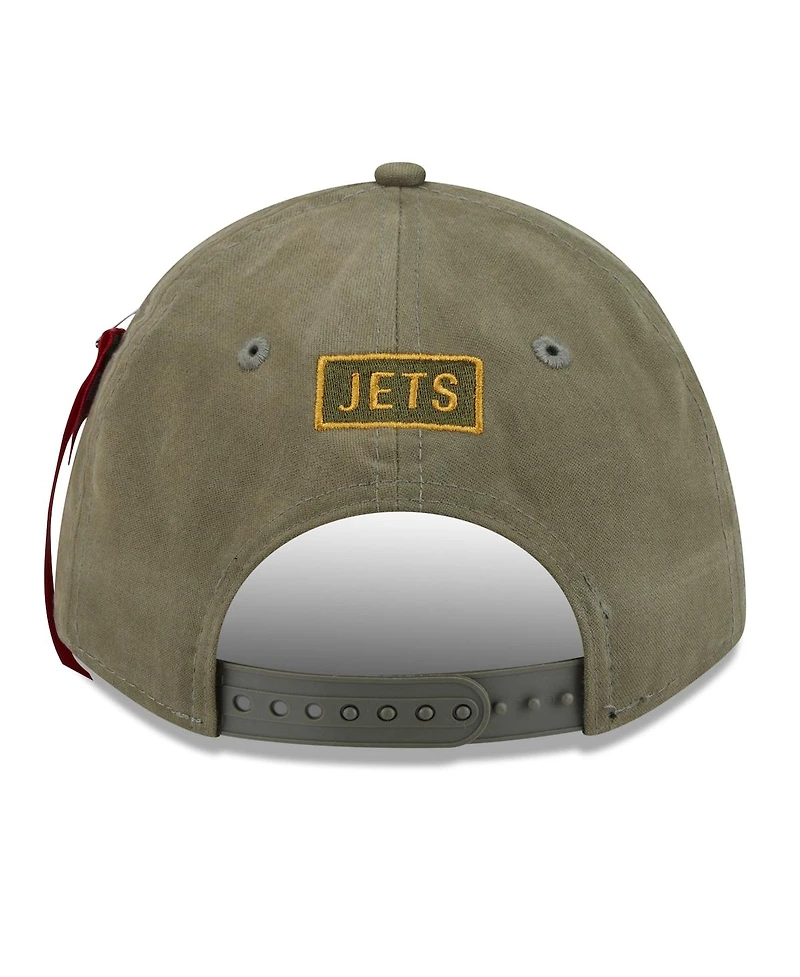 New Era x Alpha Men's Industries Olive New York Jets A-Frame 9FORTY Adjustable Hat