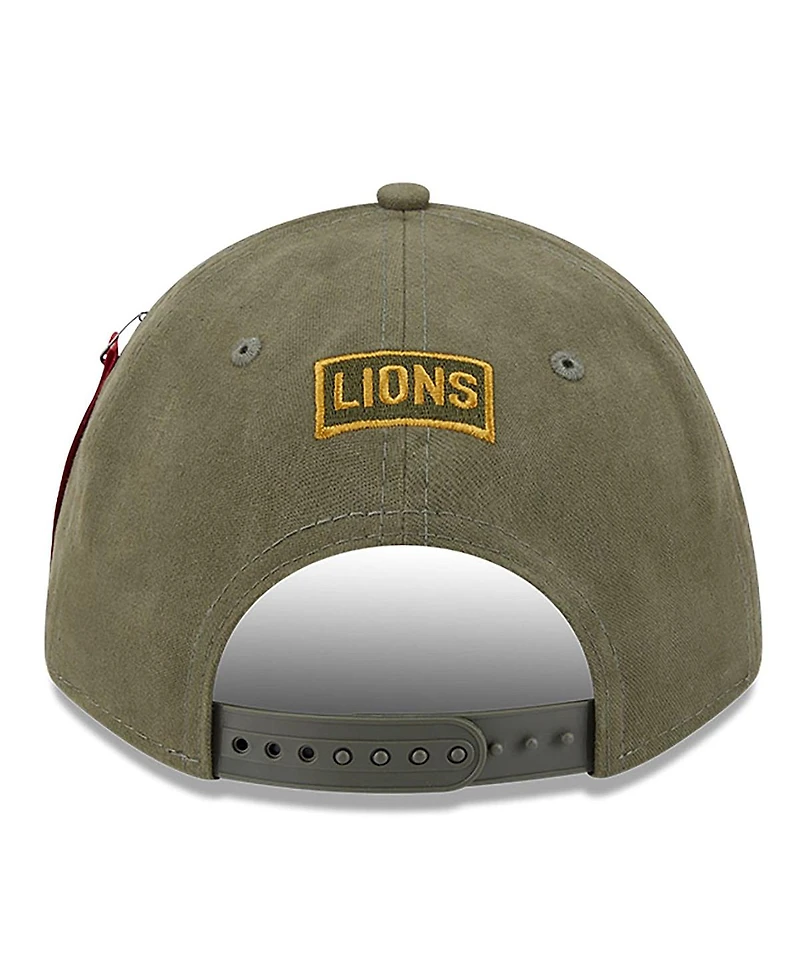 New Era x Alpha Men's Industries Olive Detroit Lions A-Frame 9FORTY Adjustable Hat