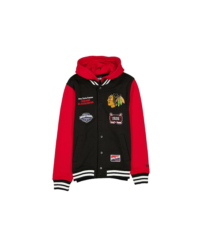 New Era Men's Black/Red Chicago Blackhawks Full-Snap Fleece Hoodie Jacket