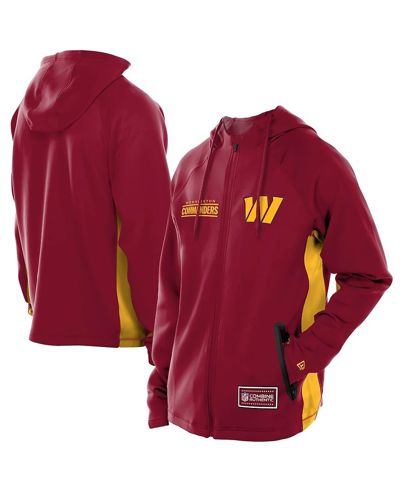 New Era Men's Burgundy Washington Commanders Combine Authentic Raglan Scuba Full-Zip Hoodie