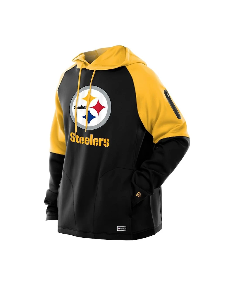 New Era Men's Black Pittsburgh Steelers Combine Authentic Color Block Raglan Pullover Hoodie
